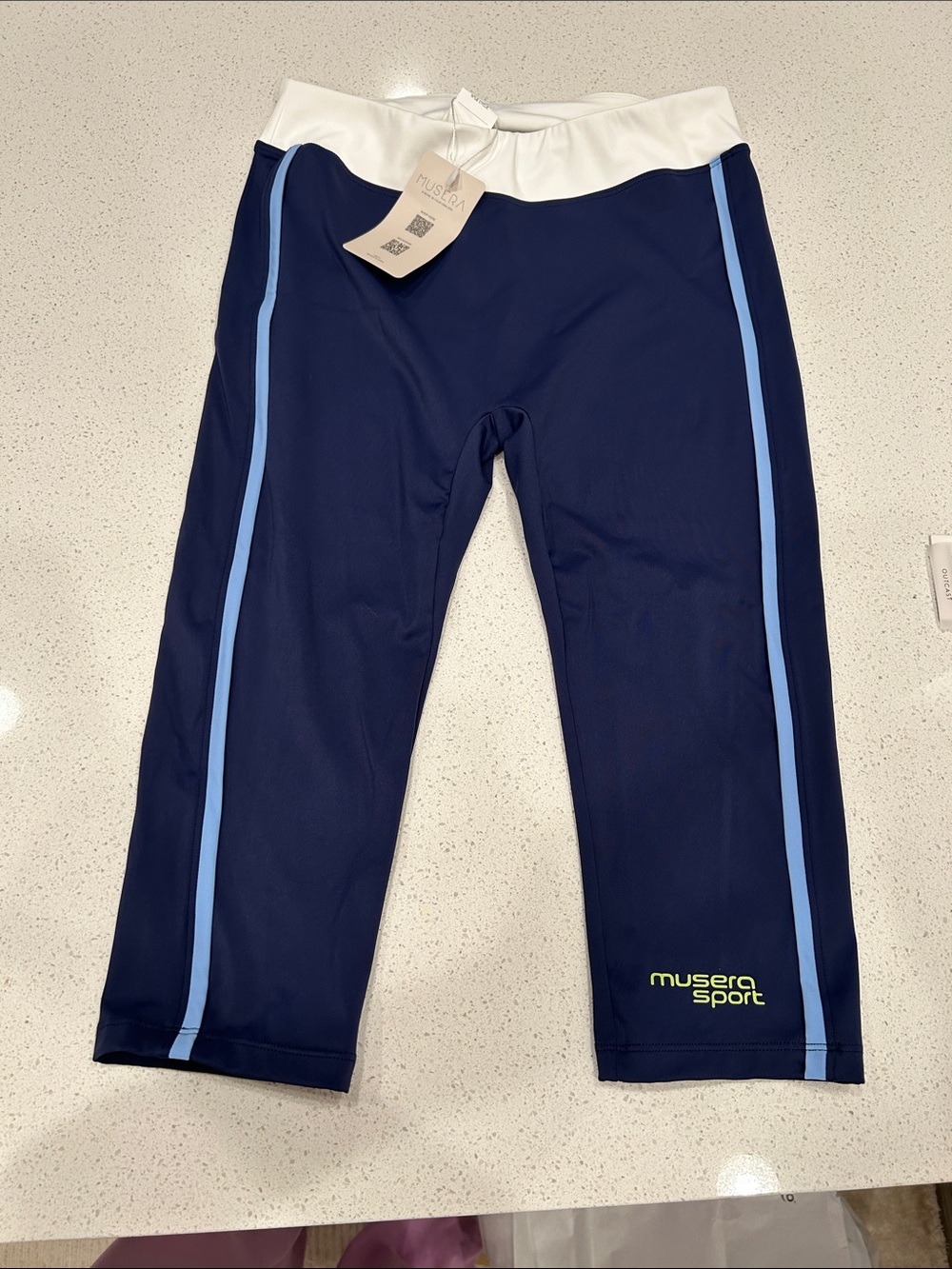 Men's Navy Blue Swim Tights with Light Blue Stripe